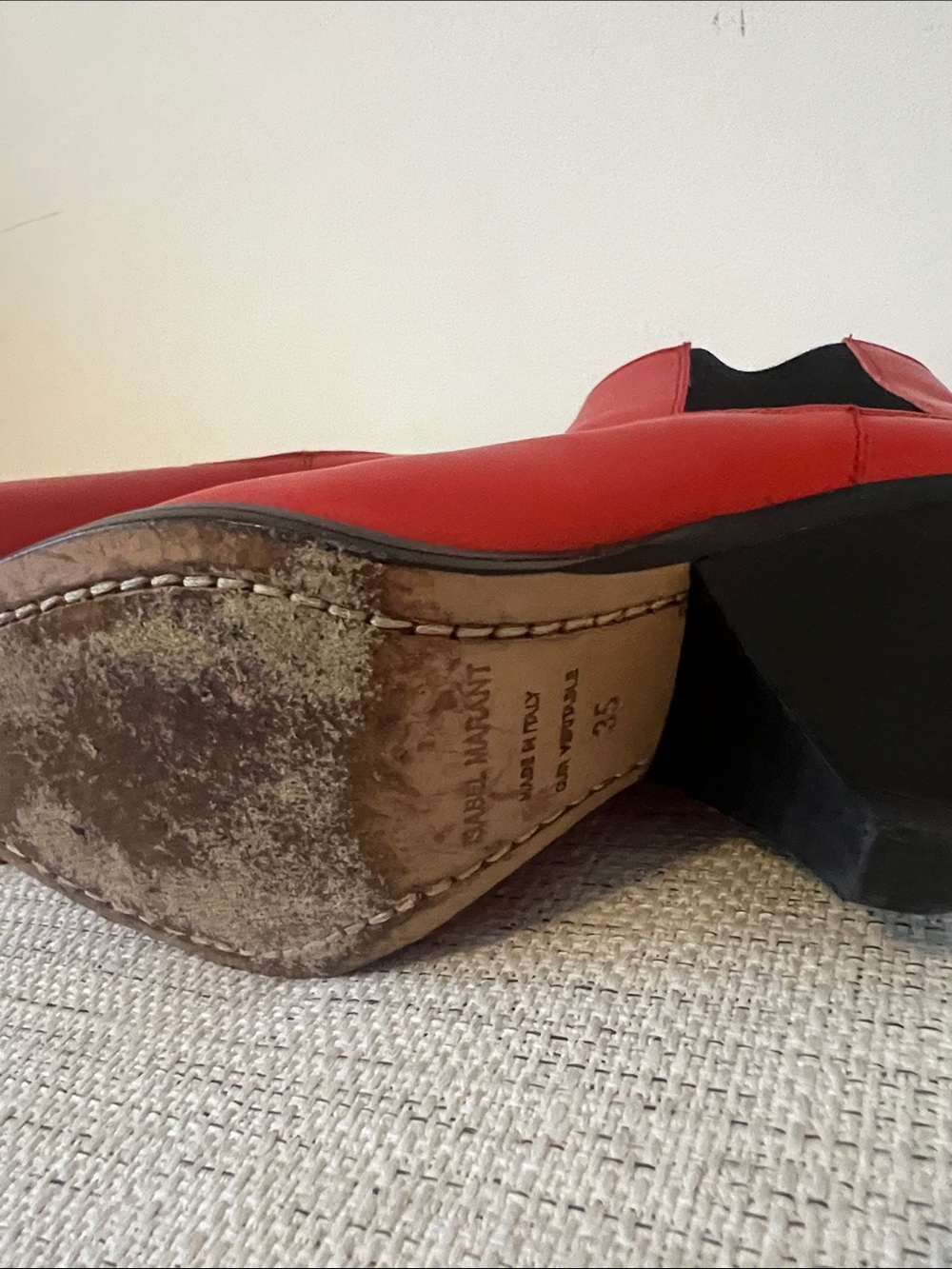 Isabel Marant Red Leather Pointed Toe Ankle Boots with Silver Cap - Picture 3 of 4